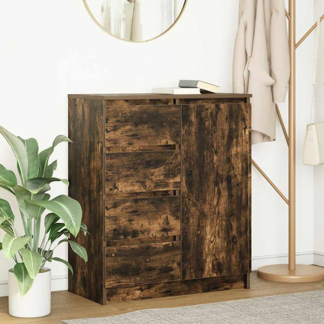 skænk med skuffer 71x35x84 cm konstrueret træ røget egetræ