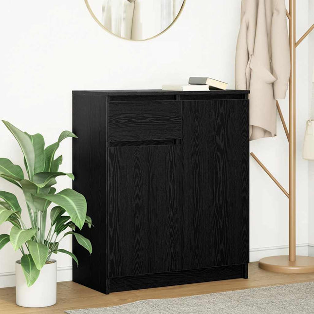 skænk med skuffe 71x35x84 cm konstrueret træ sort egetræ