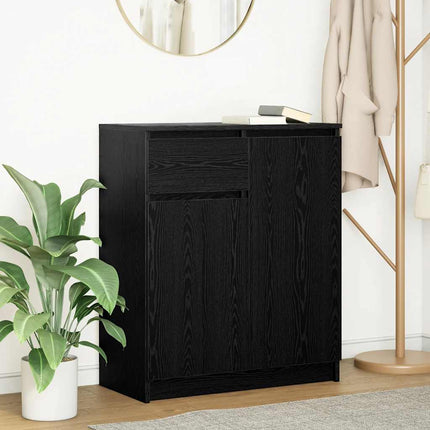 skænk med skuffe 71x35x84 cm konstrueret træ sort egetræ