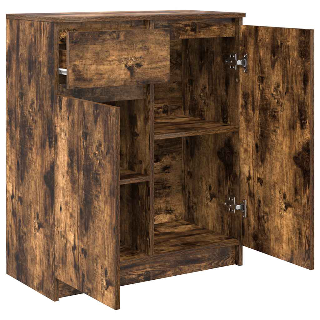 skænk med skuffe 71x35x84 cm konstrueret træ røget egetræ