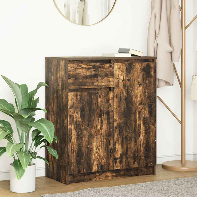 skænk med skuffe 71x35x84 cm konstrueret træ røget egetræ