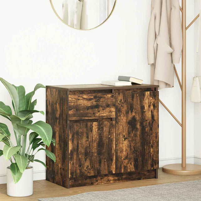 skænk med skuffe 71x35x65 cm konstrueret træ røget egetræ