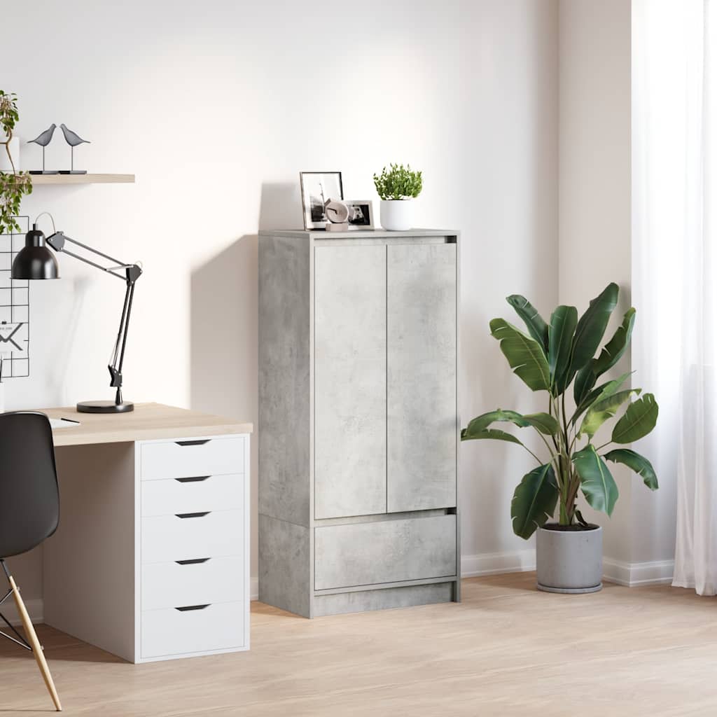 skab med skuffe 55,5x34x119,5 cm konstrueret træ betongrå