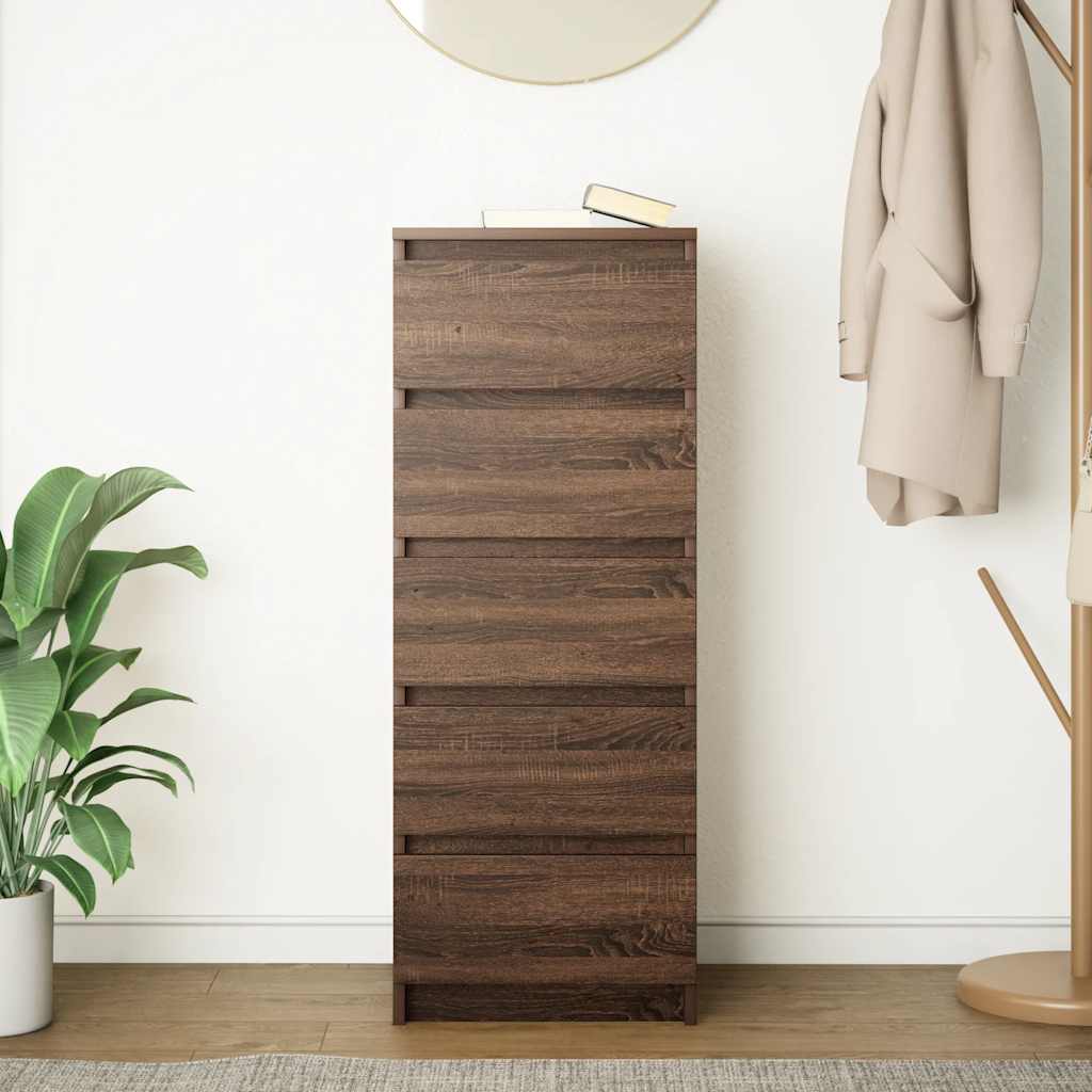 skænk med skuffer 37,5x35x99 cm konstrueret træ brun egetræ