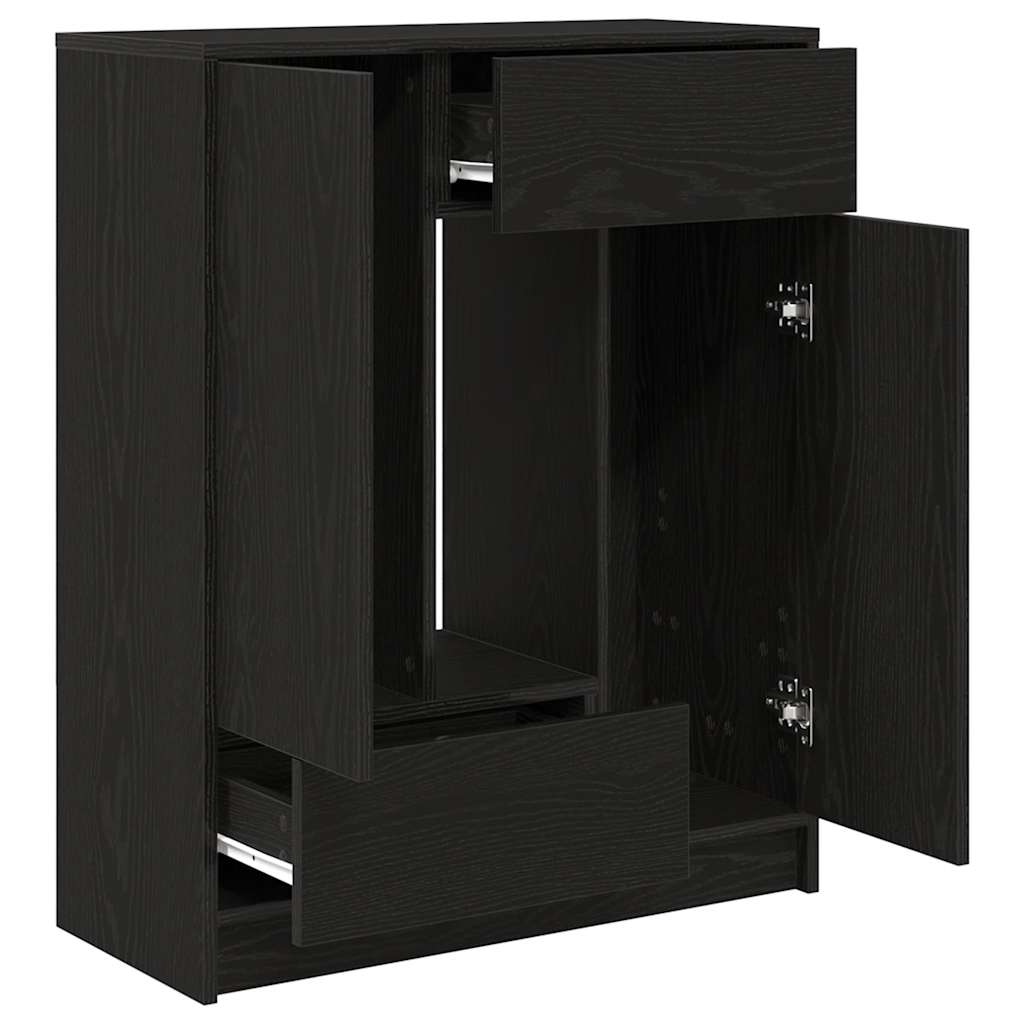 skænk med skuffer og låger 73x31x90 cm sort egetræ