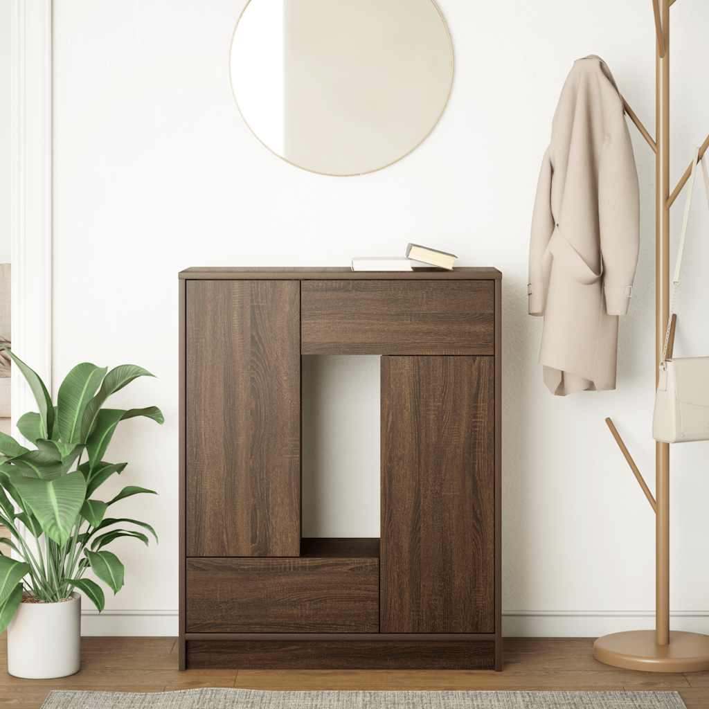 skænk med skuffer og låger 73x31x90 cm brun egetræ