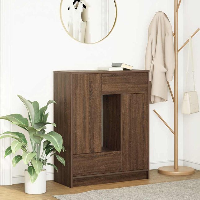 skænk med skuffer og låger 73x31x90 cm brun egetræ