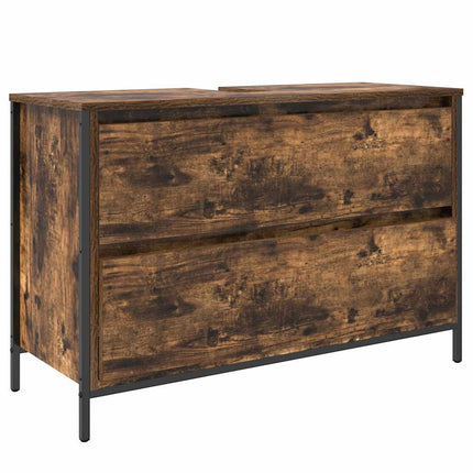 håndvaskskab med skuffer 90x34,5x60 cm røget egetræsfarve