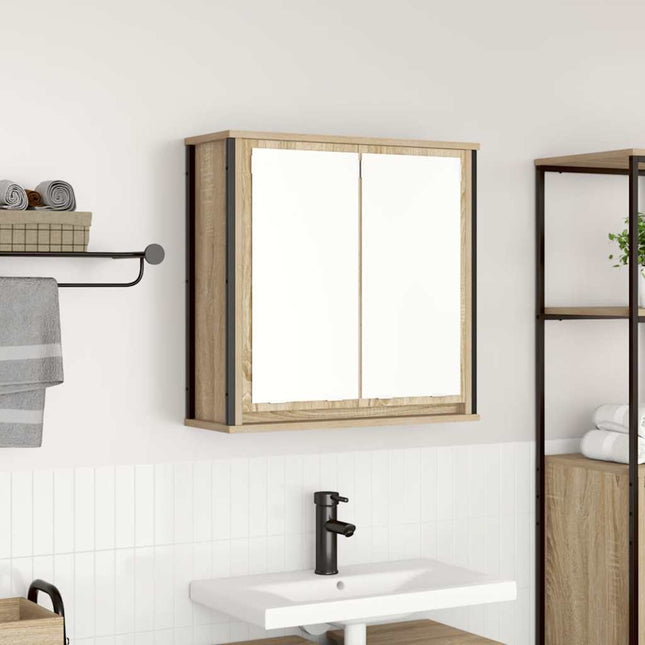 vægskab til badeværelse med spejl 60x21x60 cm sonoma-eg