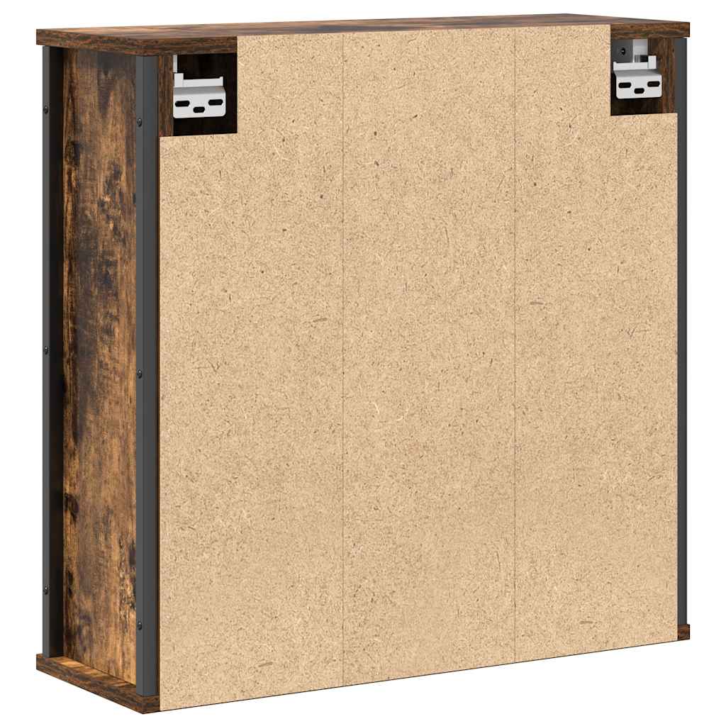 vægskab til badeværelse med spejl 60x21x60 cm røget egetræ