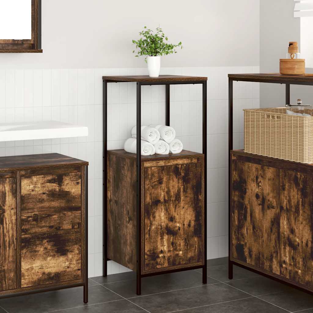 badeværelsesskab med hylder 36x35x95 cm røget egetræsfarve