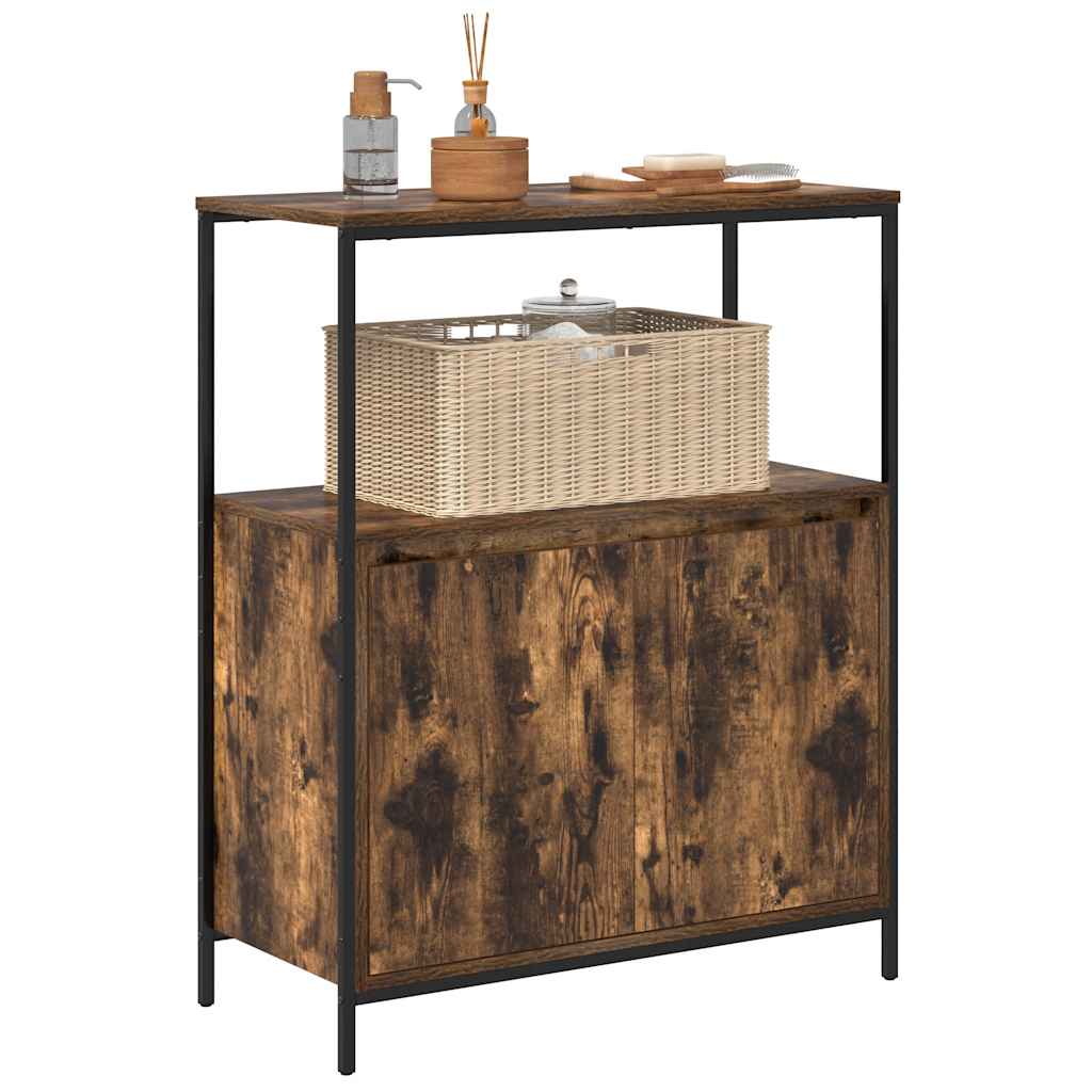 badeværelsesskab med hylder 76,5x35x95 cm røget egetræsfarve