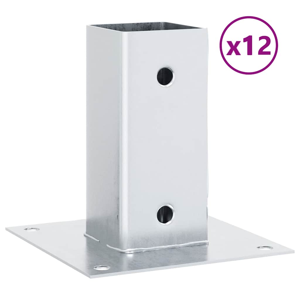 stolpefødder firkantet 12 stk. 61x61 mm galvaniseret stål