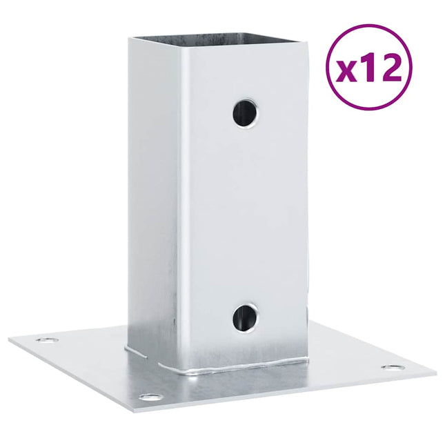 stolpefødder firkantet 12 stk. 71x71 mm galvaniseret stål