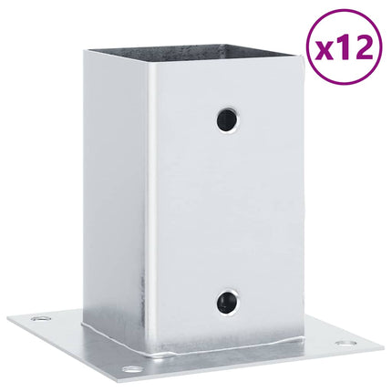stolpefødder firkantet 12 stk. 81x81 mm galvaniseret stål
