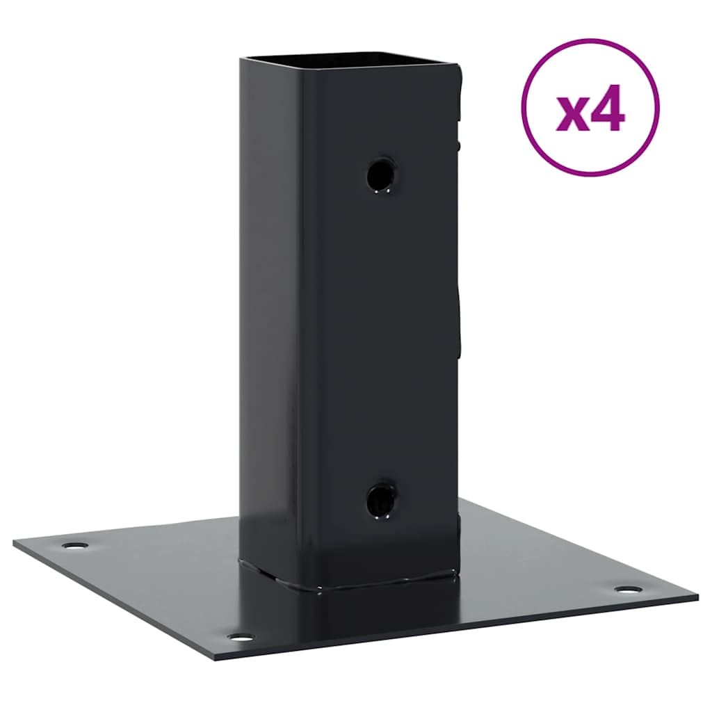 stolpefødder firkantet 4 stk. 46x46 mm pulverlakeret stål