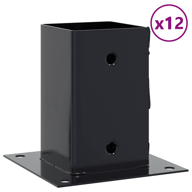 stolpefødder firkantet 12 stk. 81x81 mm pulverlakeret stål