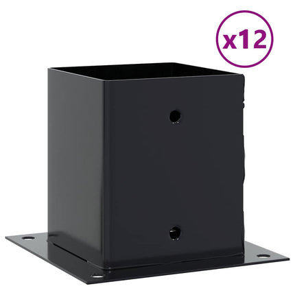 stolpefødder firkantet 12 stk. 121x121 mm pulverlakeret stål