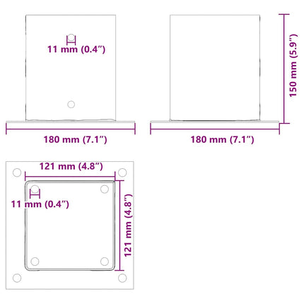 stolpefødder firkantet 12 stk. 121x121 mm pulverlakeret stål