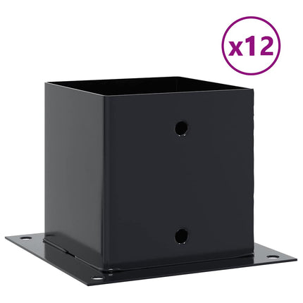 stolpefødder firkantet 12 stk. 141x141 mm pulverlakeret stål