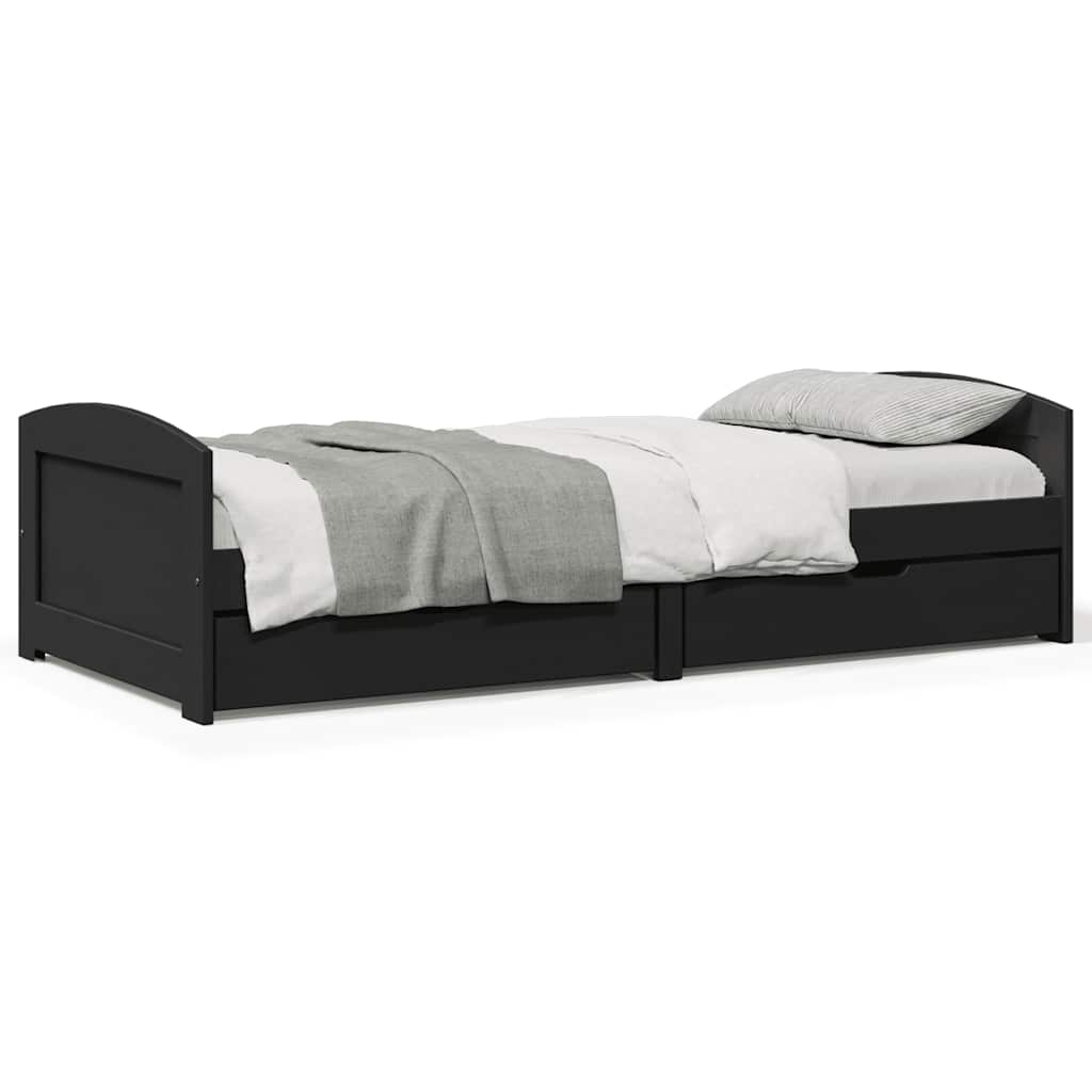 Daybed Med To Skuffer Irun 90x200 Cm Massivt Fyrretræ - Sort