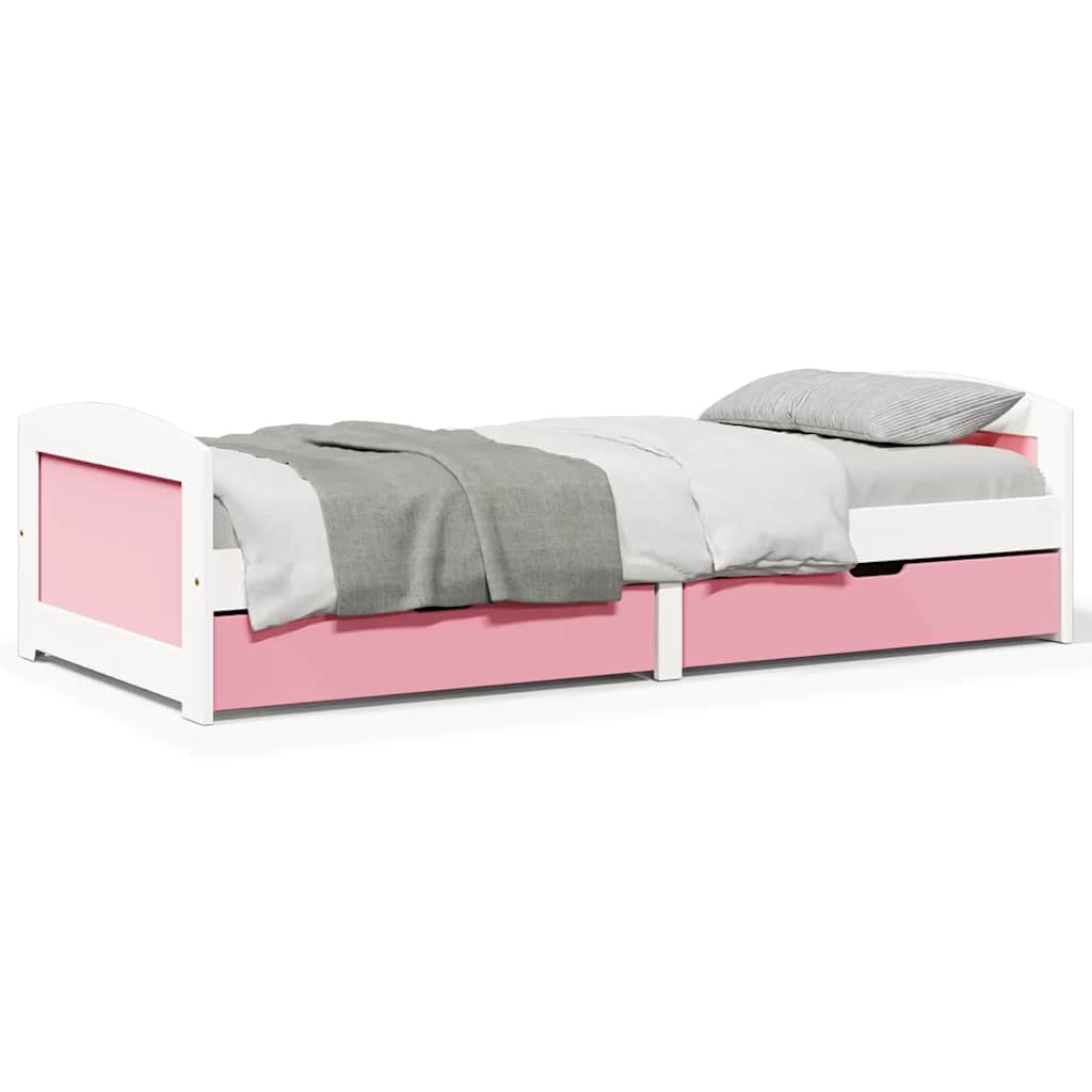 Daybed Med To Skuffer Irun 90x200 Cm Massivt Fyrretræ - Hvid og lyserød