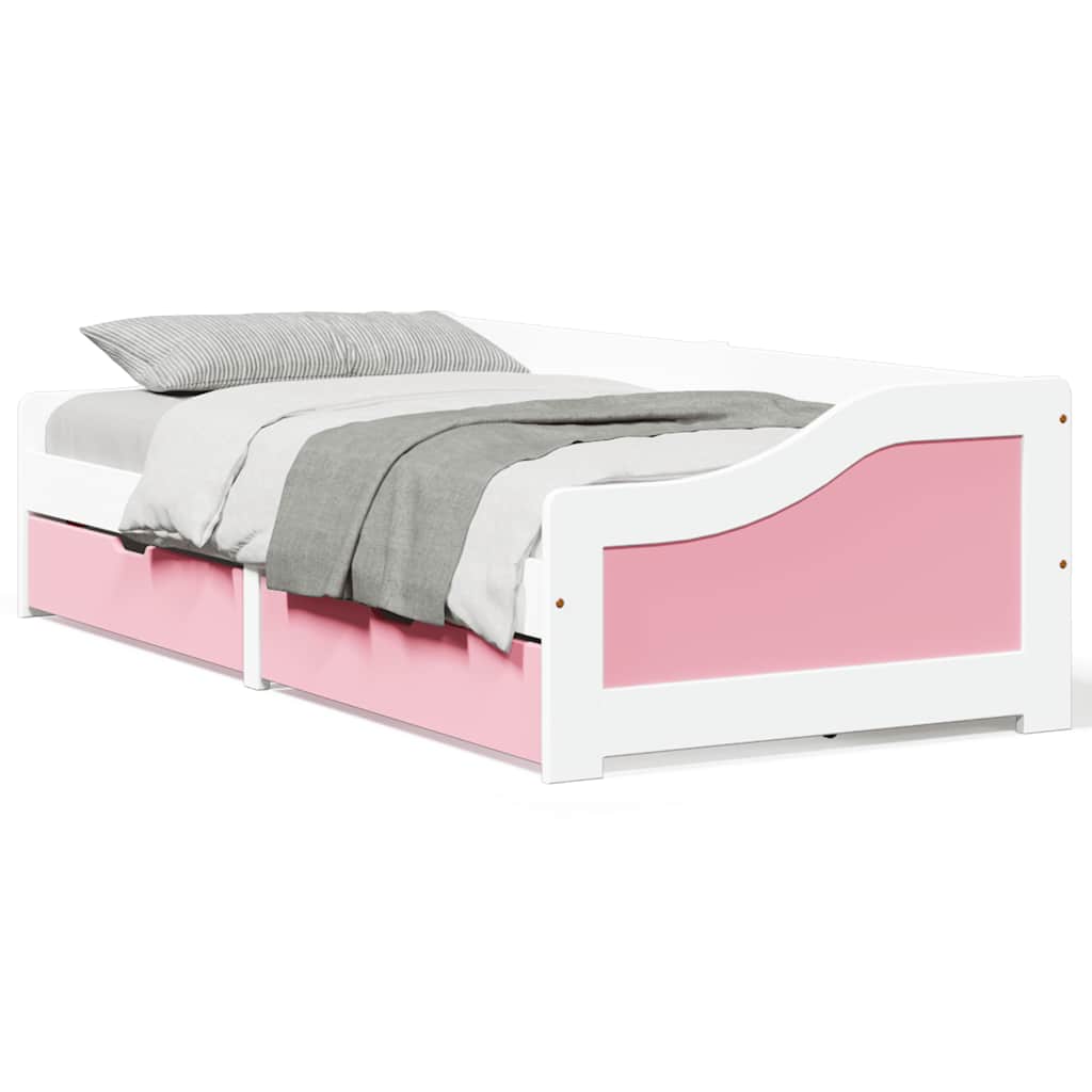 Daybed Med To Skuffer Irun 90x200 Cm Massivt Fyrretræ - Hvid og lyserød