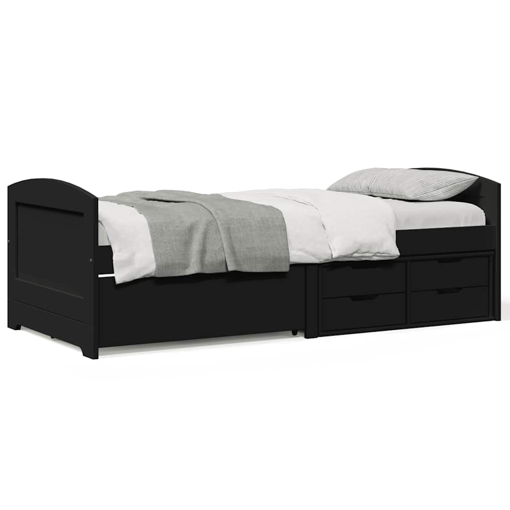 Daybed Med Fem Skuffer Irun 90x200 Cm Massivt Fyrretræ - Sort