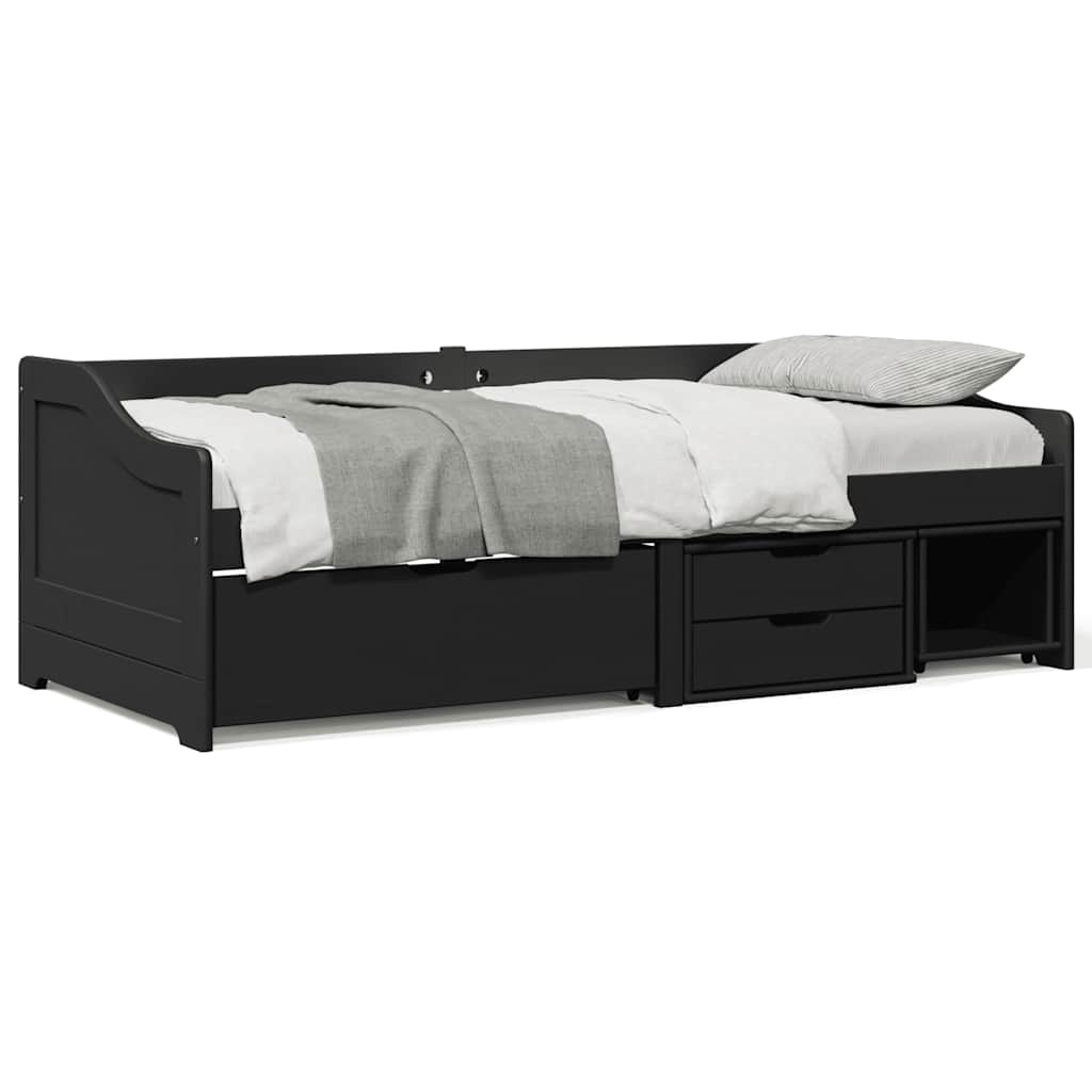 Daybed Med Tre Skuffer Irun 90x200 Cm Massivt Fyrretræ - Sort