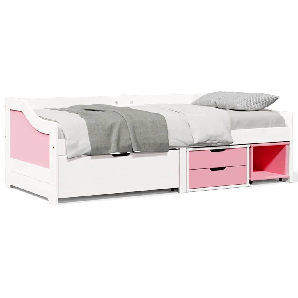 Daybed Med Tre Skuffer Irun 90x200 Cm Massivt Fyrretræ - Hvid og lyserød