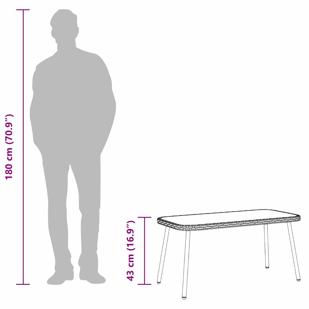 Sofabord Sort 90 x 45 x 43 cm Polyrattan og glas