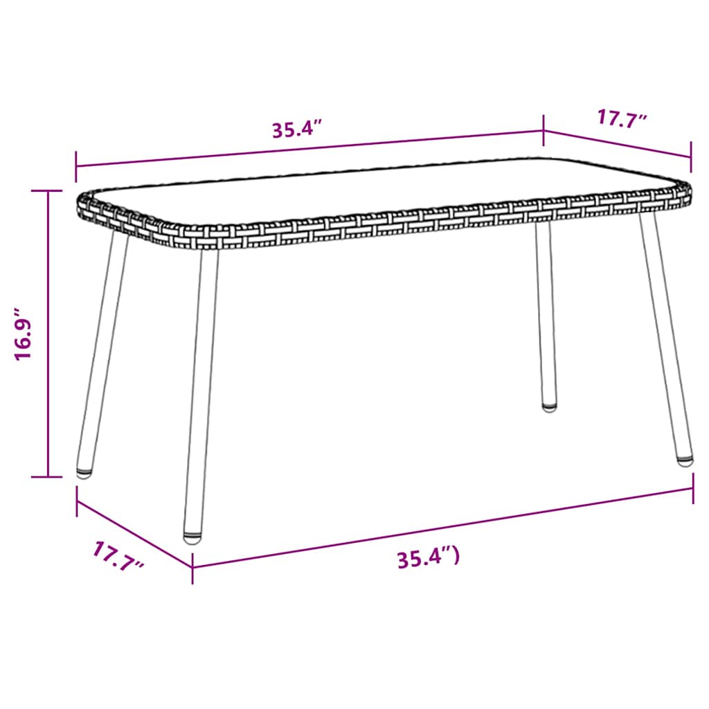 Sofabord Sort 90 x 45 x 43 cm Polyrattan og glas