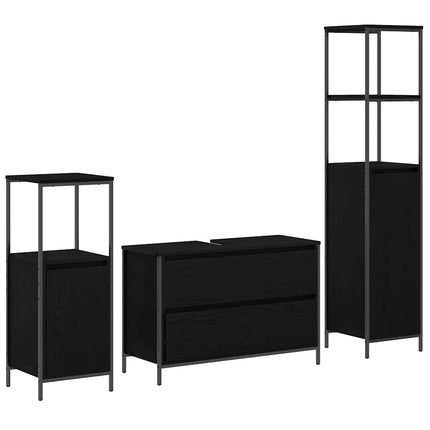 Badeværelsesmøbel sæt 3 stk. Sort eg 90 x 34,5 x 60 cm