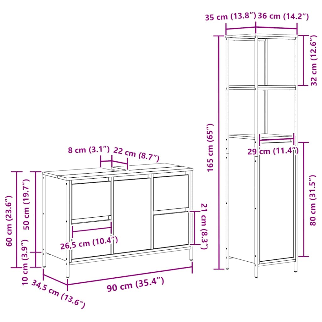 Badeværelsesmøbel sæt med dør 2 pcs Sort eg Ingeniørtræ og stål