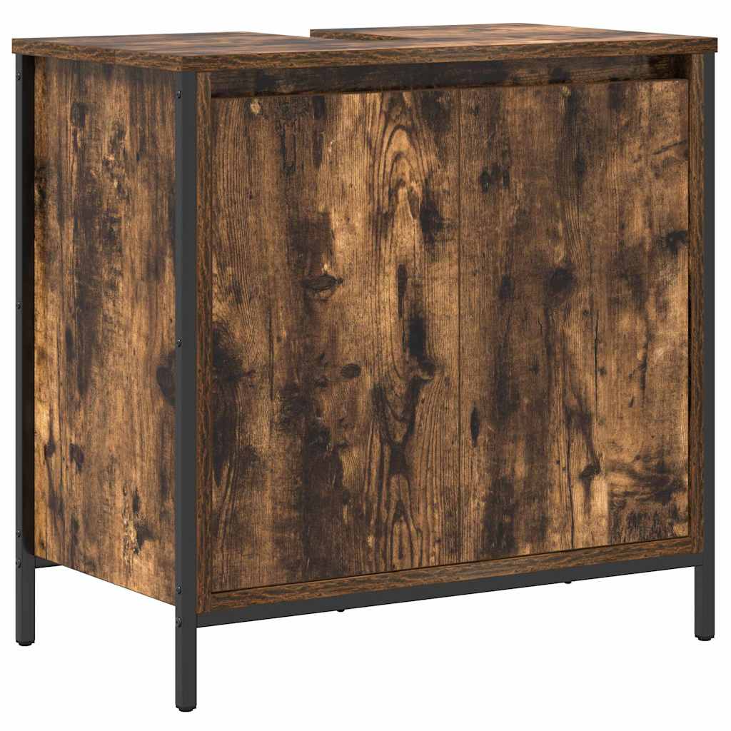 Badeværelsesmøbel sæt med hylde med dør 5 pcs Røget eg og Sort