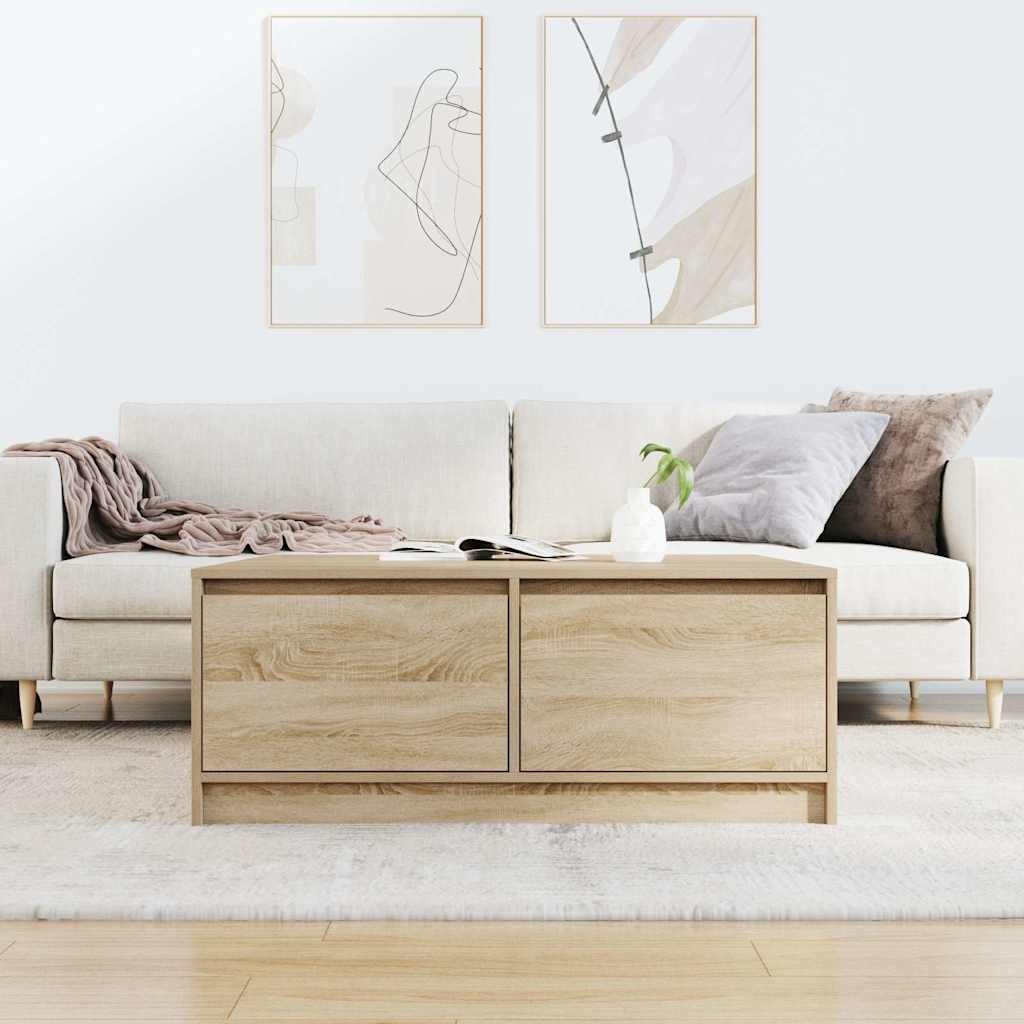 sofabord med skuffer 100x100x40 cm sonoma-eg