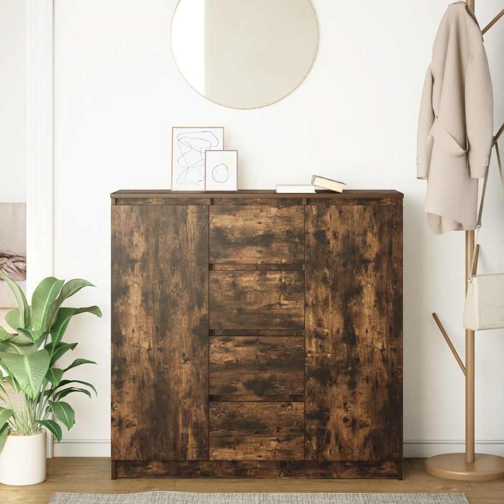 skænk med skuffer 100,5x35x98,5 cm konstrueret træ røget egetræ