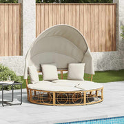 udendørs loungeseng med tag og hynder polyrattan