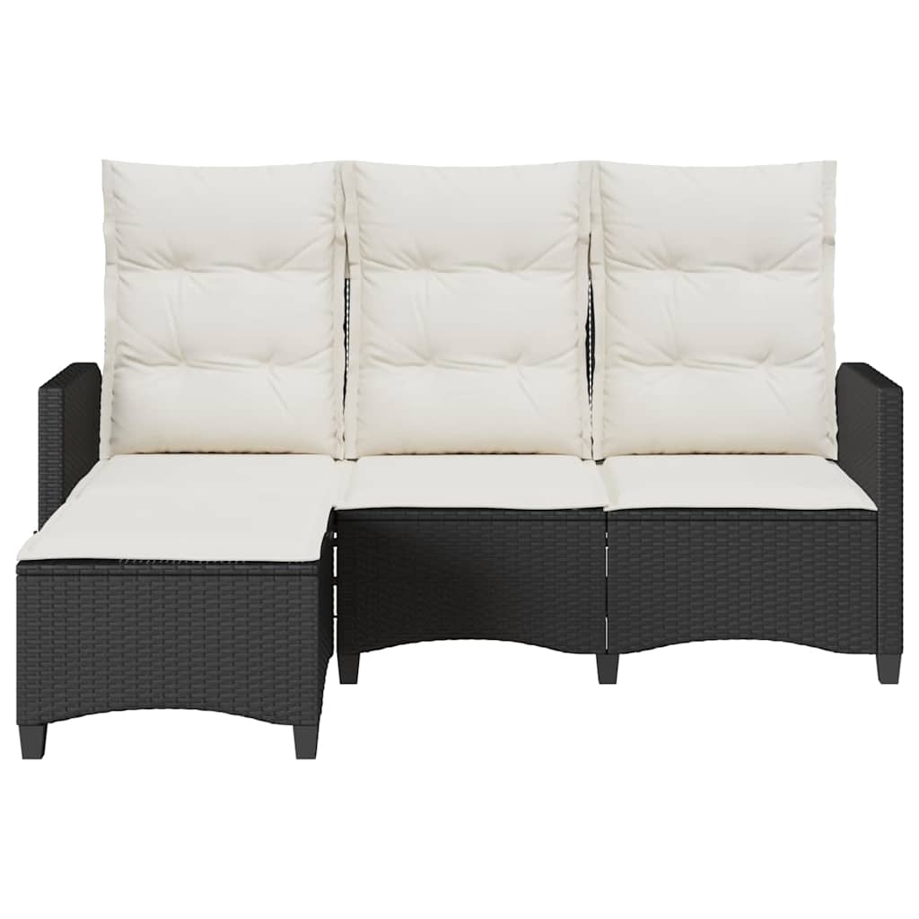 loungestol med hynder og lænefunktion L-formet polyrattan sort
