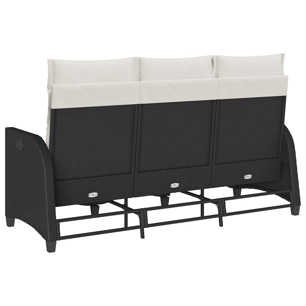 loungestol med hynder og lænefunktion L-formet polyrattan sort