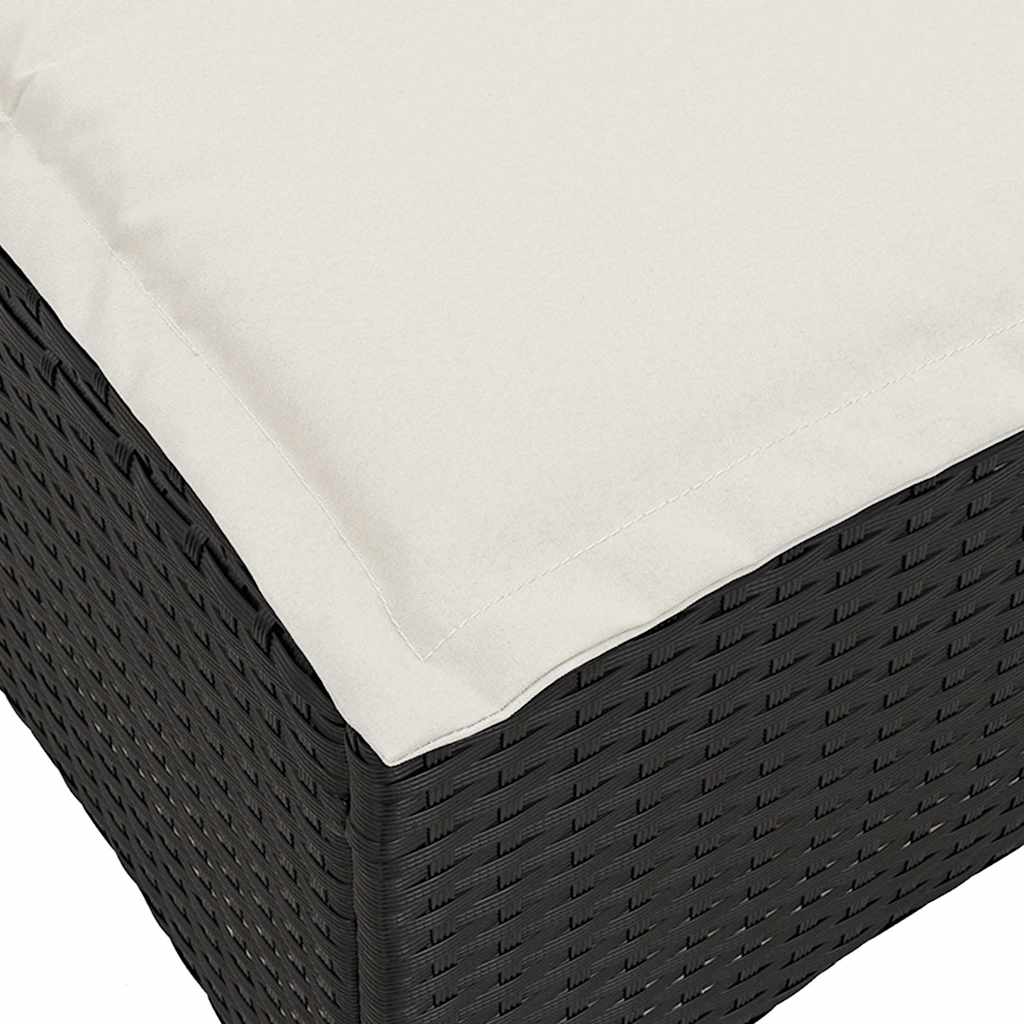 loungestol med hynder og lænefunktion L-formet polyrattan sort
