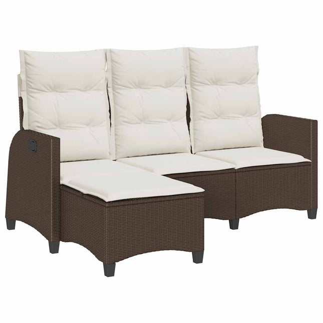 loungestol med hynder og lænefunktion L-formet polyrattan brun