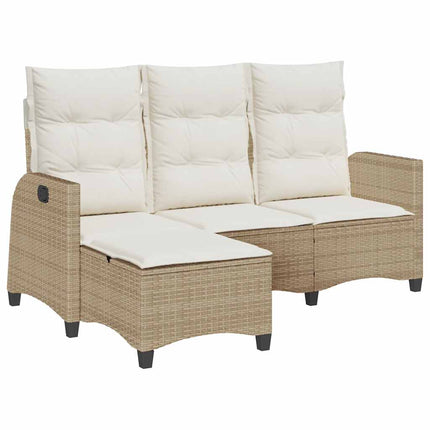 loungestol med hynder og lænefunktion L-formet polyrattan beige