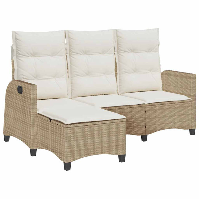 loungestol med hynder og lænefunktion L-formet polyrattan beige