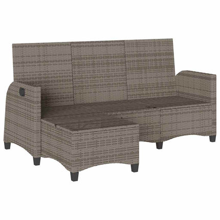 loungestol med hynder og lænefunktion L-formet polyrattan grå