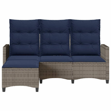 loungestol med hynder og lænefunktion L-formet polyrattan grå