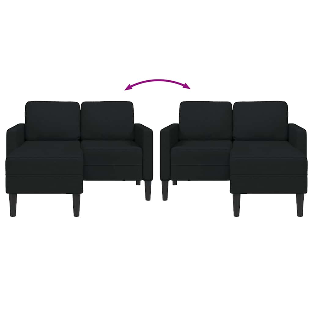 2-personers sofa med chaiselong L-formet 125 cm stof sort