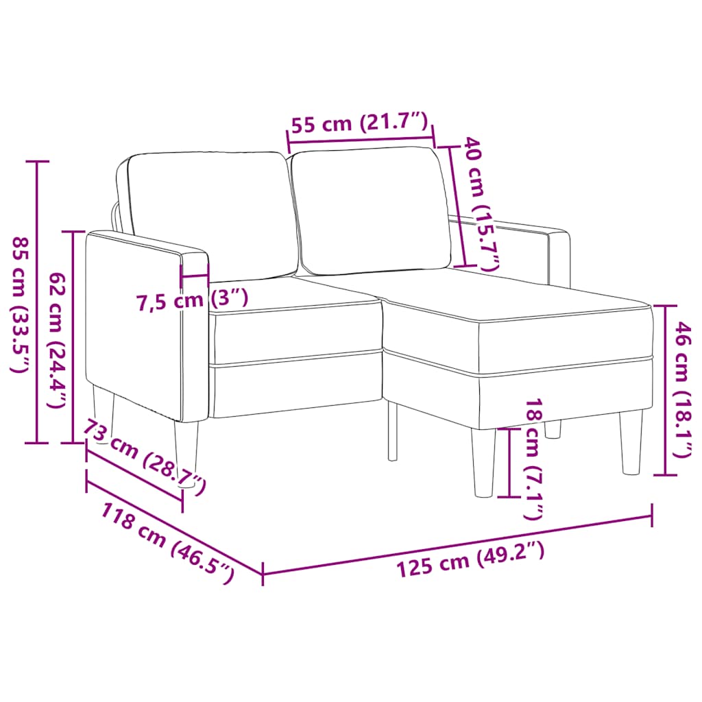 2-personers sofa med chaiselong L-formet 125 cm stof gråbrun