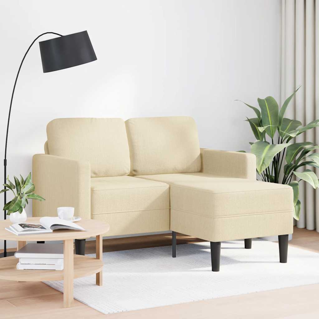2-personers sofa med chaiselong L-formet 125cm stof cremefarvet