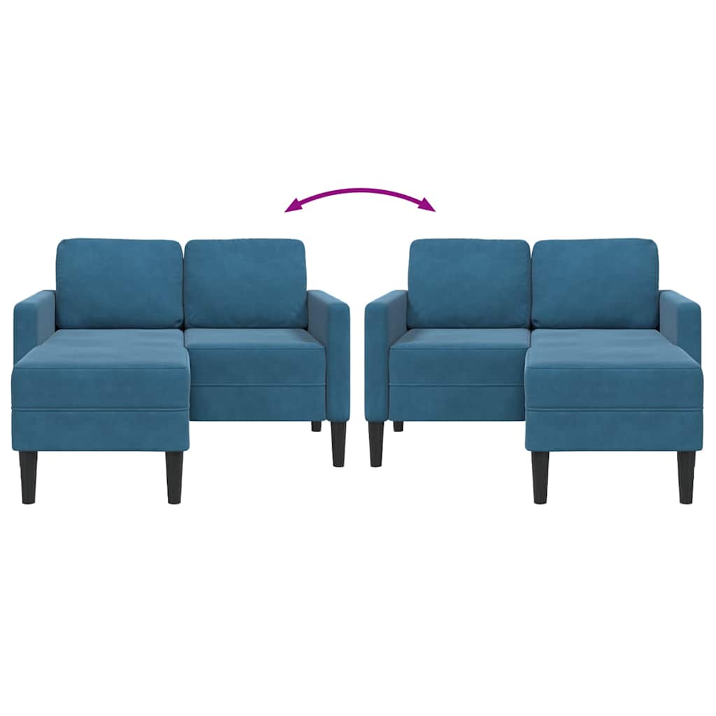 2-personers sofa med chaiselong L-formet 125 cm fløjl blå
